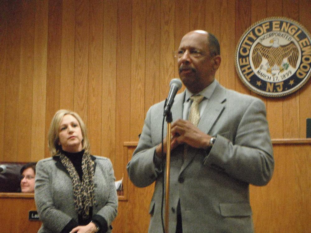 Speaker at a microphone