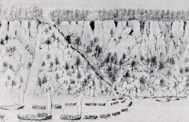The British crossing the Hudson and scaling the Palisades to trap Washington