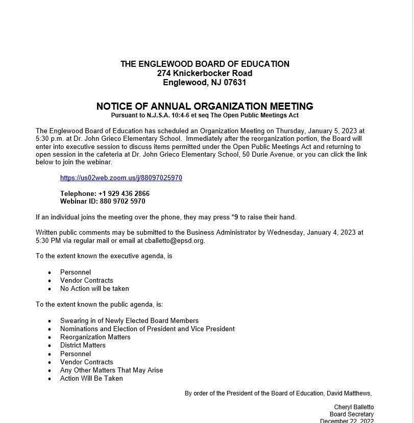 Board of Education Notice of Annual Organization Meeting (1)