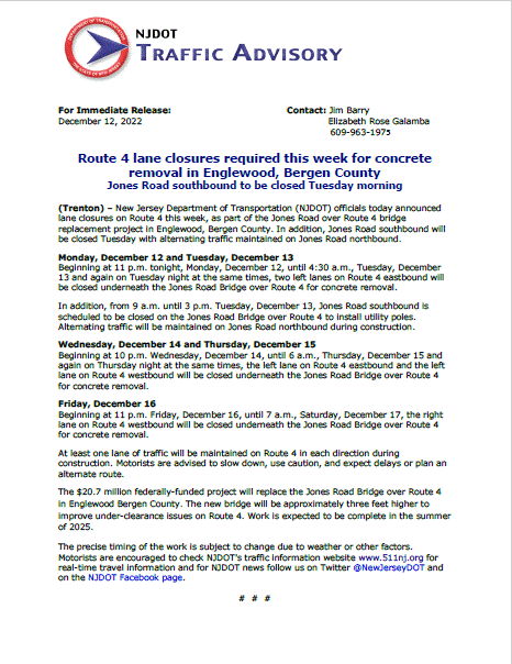 Route 4 Lane Closures Required for Concrete Removal (1)