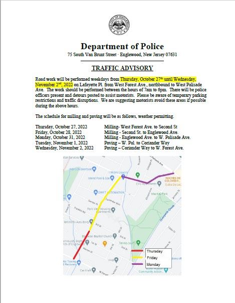 Updated Traffic Advisory