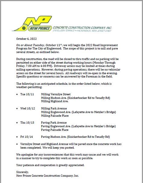 Notice to Residents 2022 Road Program Phase II