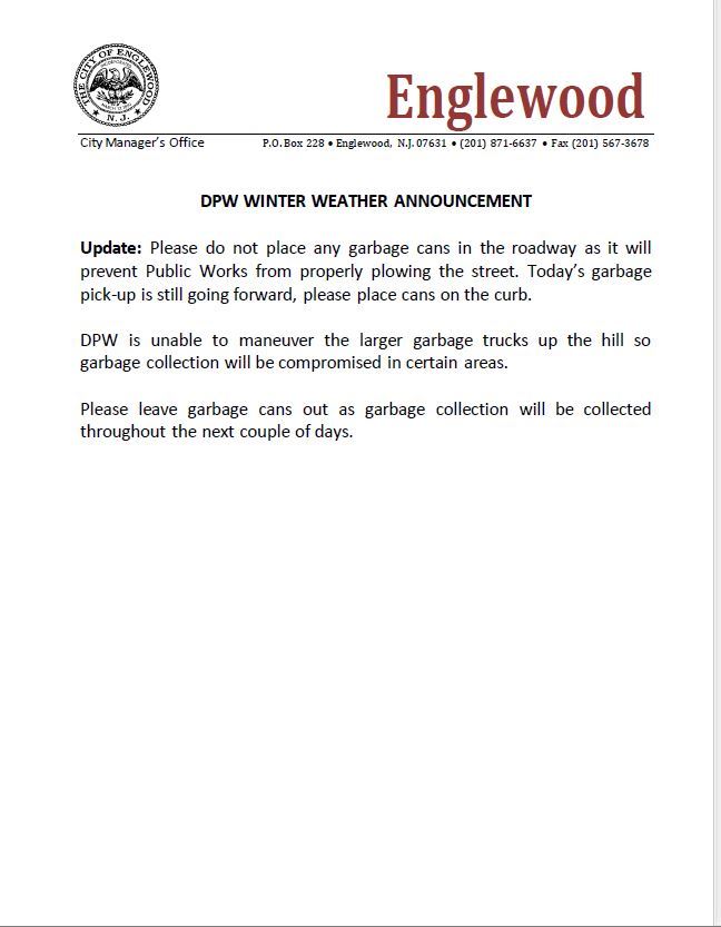 DPW Winter Weather Announcement 2-18-21