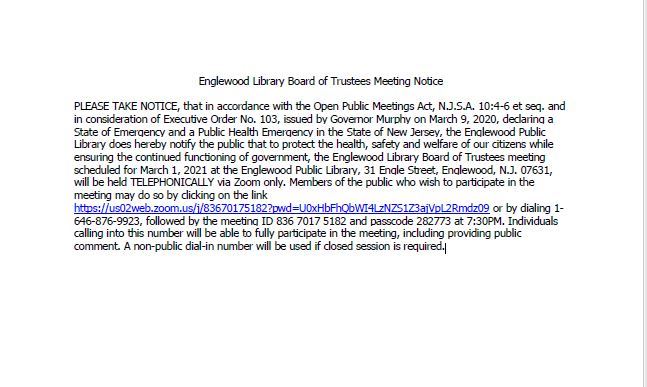 Library Meeting Notice March 1st