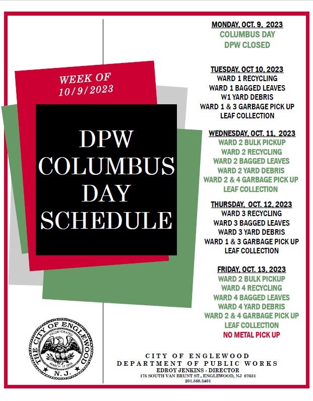 DPW Columbus Day Schedule 2023