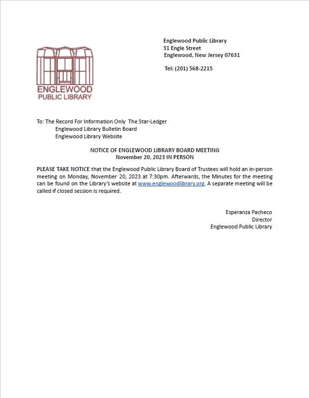 Library Board Meeting November 20th