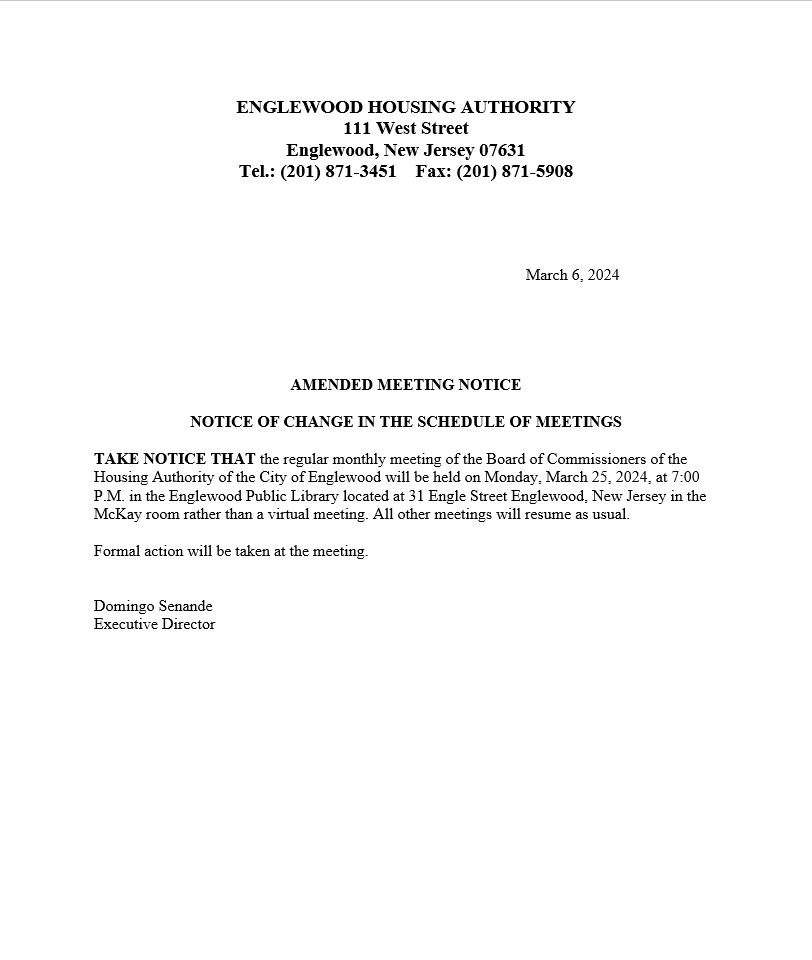 Amended Meeting Notice - Englewood Housing Authority